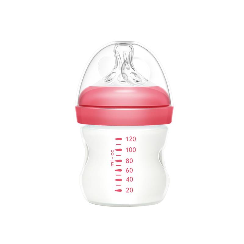 [HC1680] Mamadera de vidrio 120ml tetina natural boca ancha, en caja, 2 colores MOMEASY
