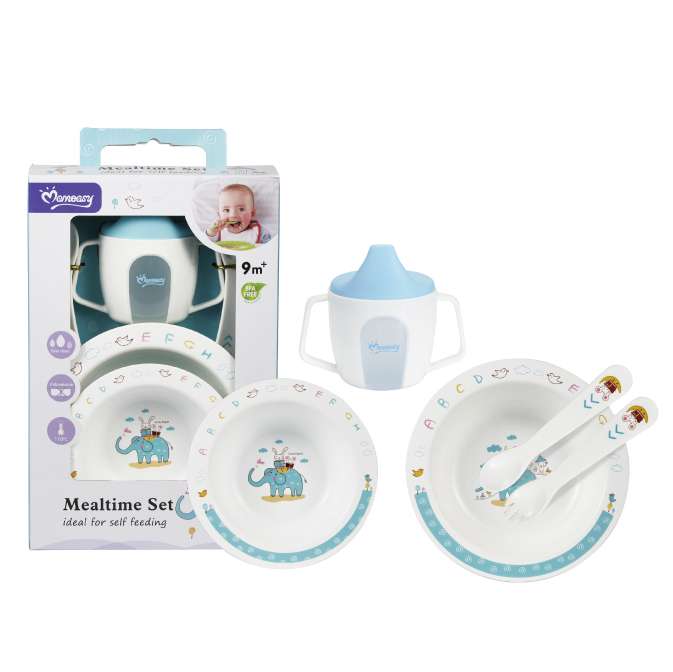 [HC1691] Plato bowl vasorbito y cubiertos de melamina, en caja, 2 colores MOMEASY