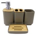 Dispensador de jabón de plástico y bambú, con accesorios, 4 piezas