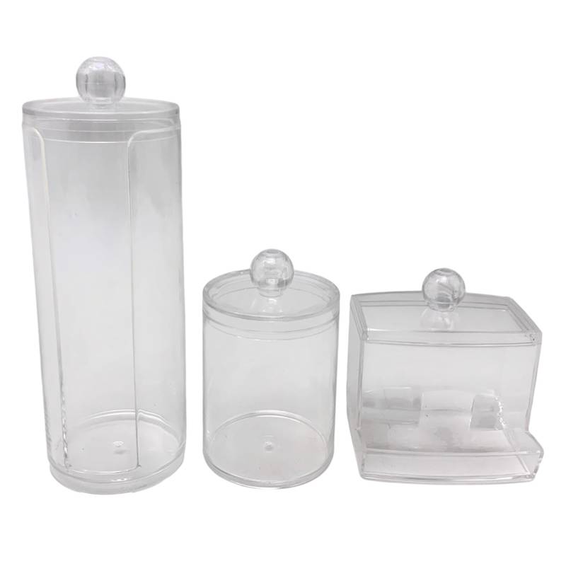 [HC1802] Porta discos de algodón, dispensador de hisopos y frasco con tapa, de acrílico, en caja