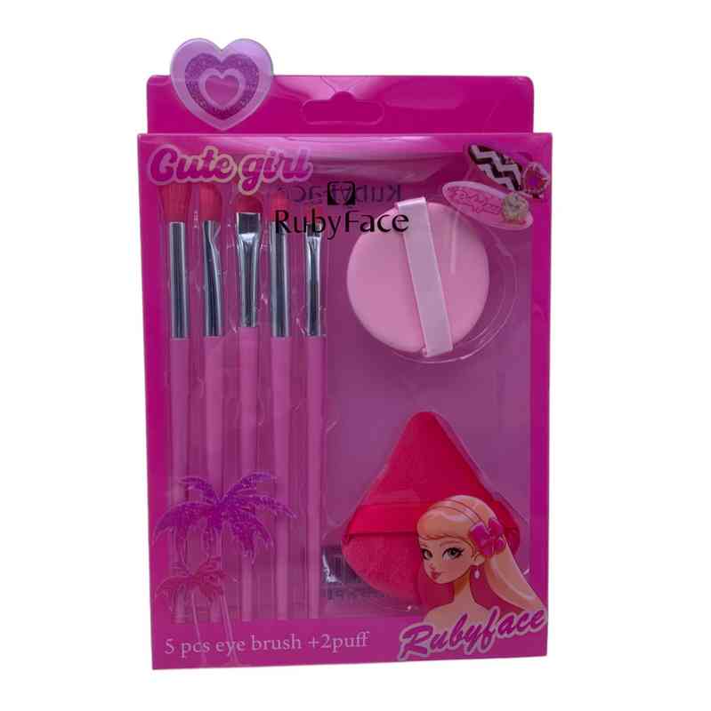 [HC1840] Pincel de maquillaje x5 con esponjas, en caja