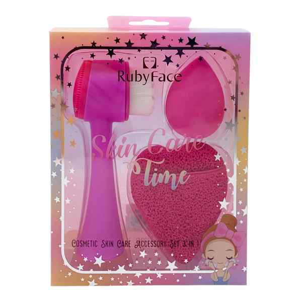 [HC1849] Cepillo facial con 2 esponjas de maquillaje, en caja, varios colores