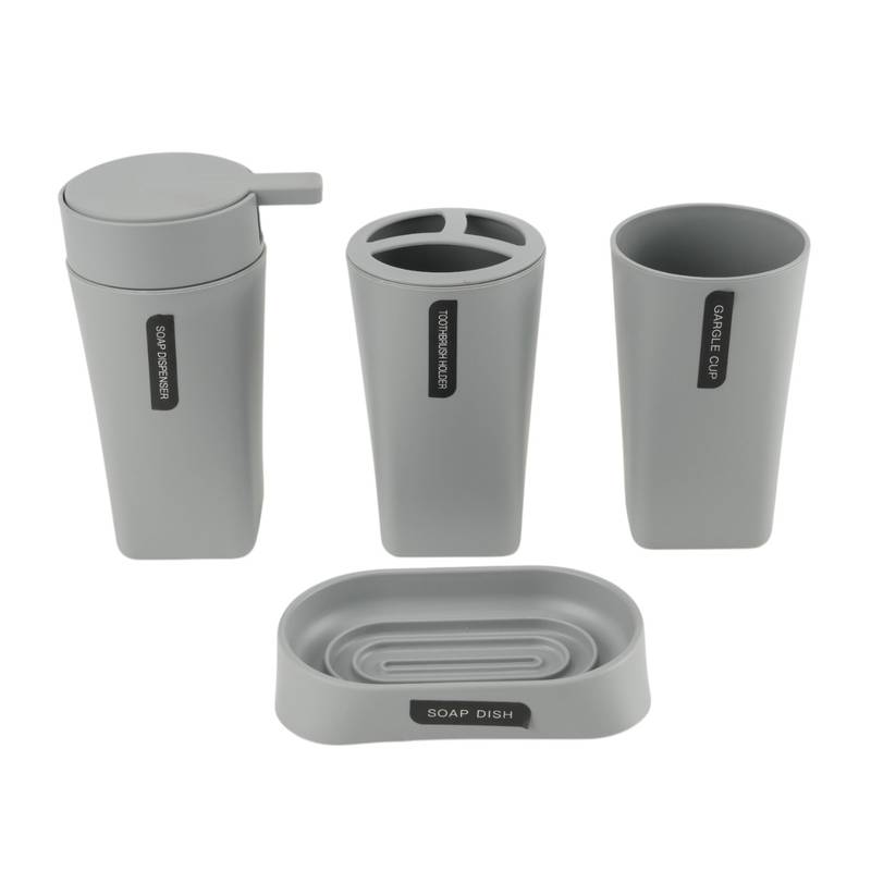 [HC1862A] Dispensador de jabón de plástico, con accesorios, 4 piezas, GRIS, Berlina Home, en caja