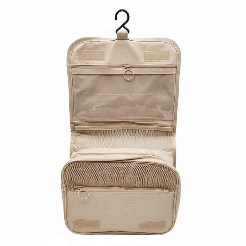 [HC1883BG] Neceser para viaje de tela con percha para colgar, varias reparticiones, Berlina Travel BEIGE