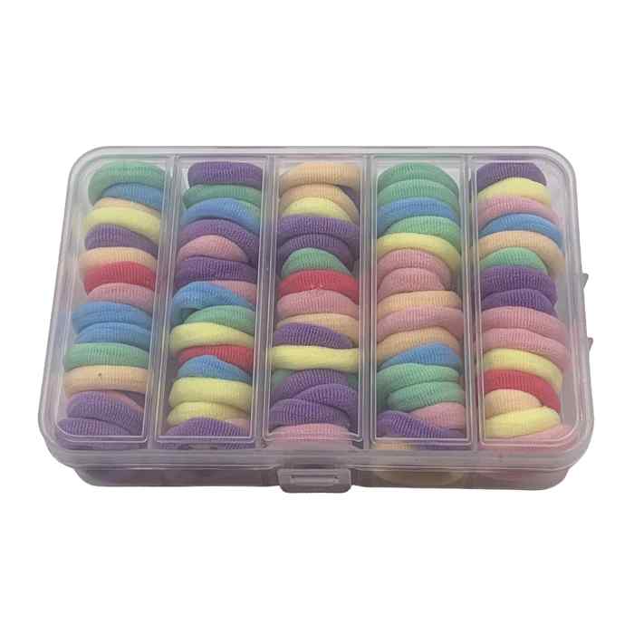 [HC2011] Gomitas para pelo, colores surtidos, en estuche de plástico, PACK x12