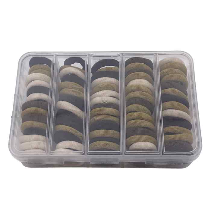[HC2012] Gomitas para pelo, marrones, en estuche de plástico, PACK x12