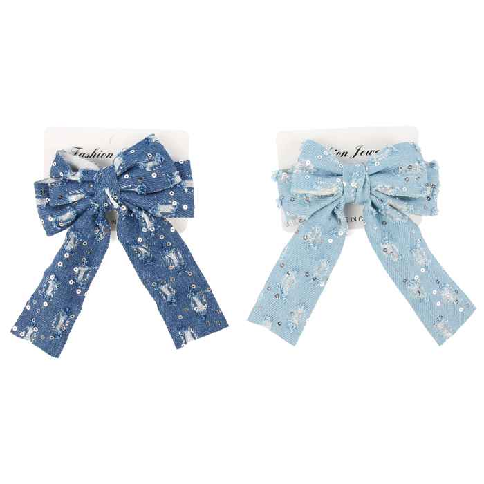 [HC2028] Broche para pelo, moña de jean, varios colores, PACK x12