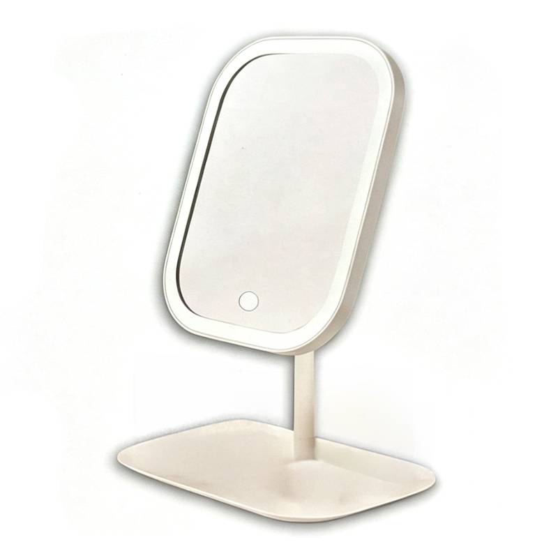 [HC2063] Espejo móvil con pie, aro con luz, recargable USB, varios diseños y colores, en caja