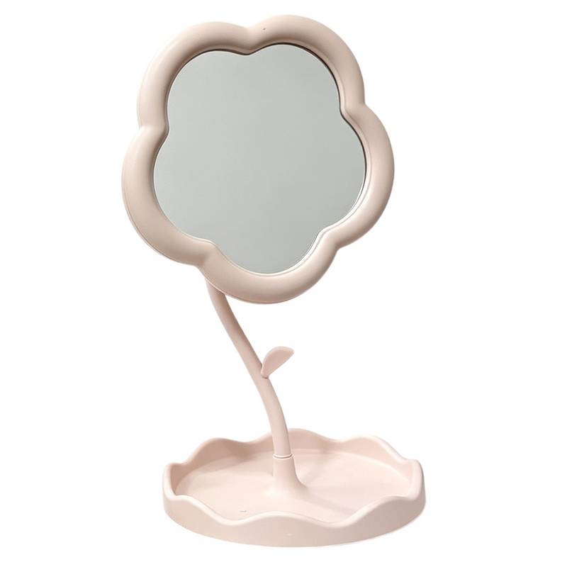 Espejo de pie plástico, base alhajero, en caja, 2 colores