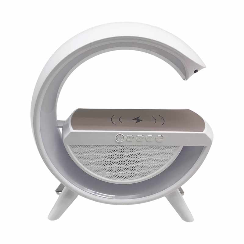 Parlante bluetooth radio FM, con cargador inalámbrico para celular, en caja