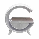 Parlante bluetooth radio FM, con cargador inalámbrico para celular, en caja