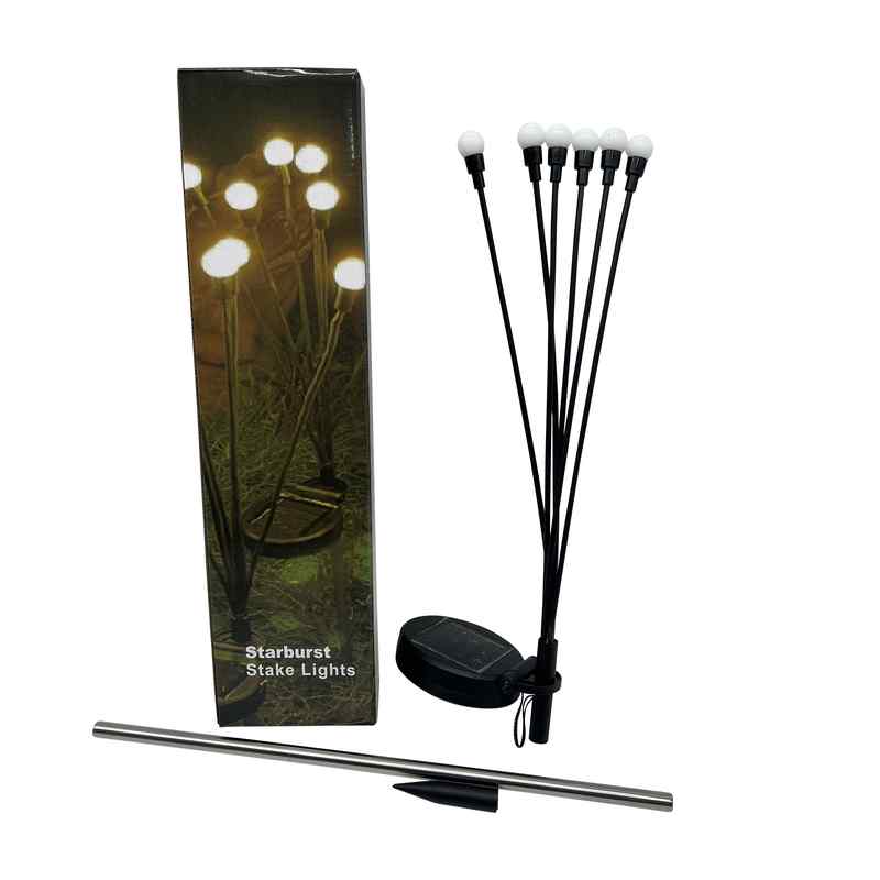 [HE1685] Lámpara led pincho para jardín, 6 luces multicolores recarga solar, en caja