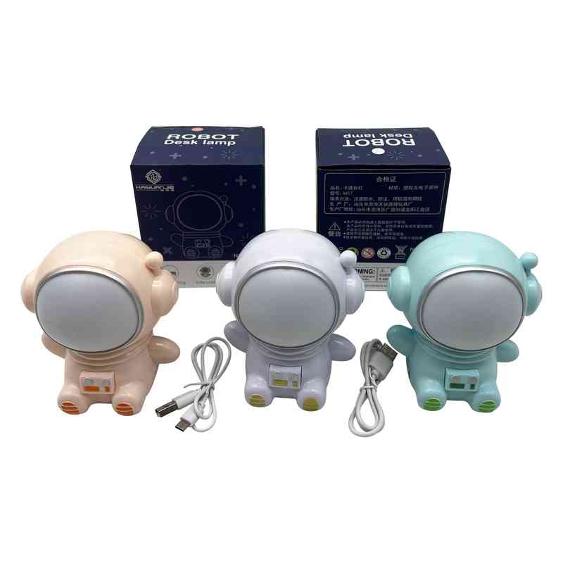 [HE1687] Lámpara led, veladora recargable con cable USB, astronauta en caja varios colores