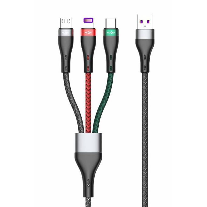 Cable múltiple 3en1, micro USB, USB-C y USB-Ligthning, KLGO en caja