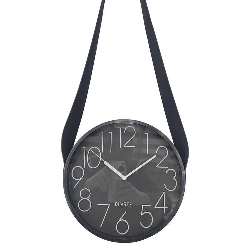 [HE1750] Reloj de pared, 25cm de diámetro, con correa PU, en caja