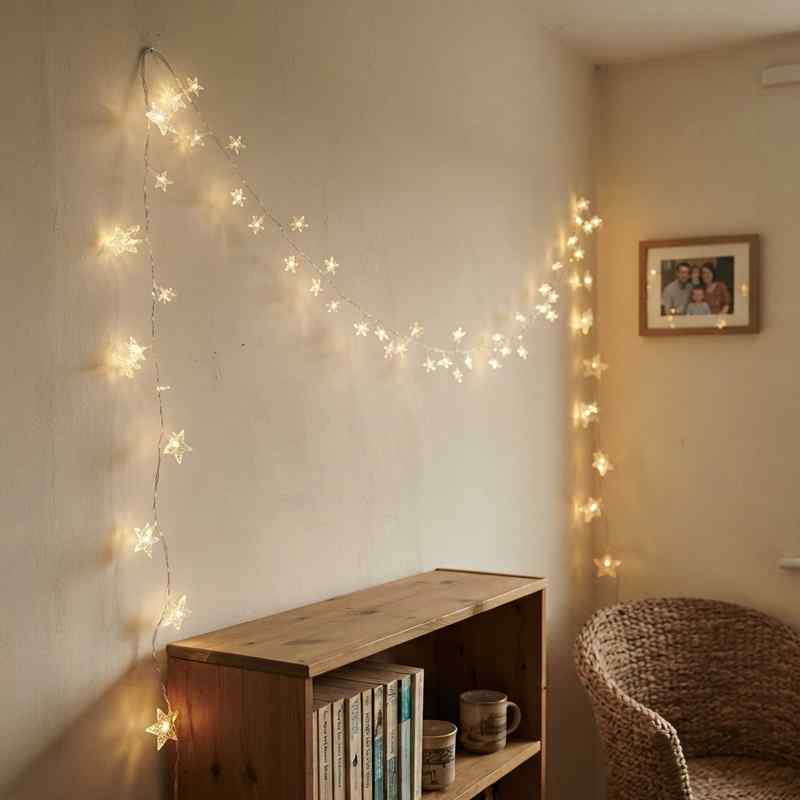 [HE1826] Luces led x40 estrellas, 8m luz blanca, 220v, en caja