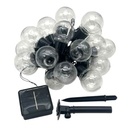 Luces led cálidas, guía de 20 bolas de plástico, recarga solar en caja