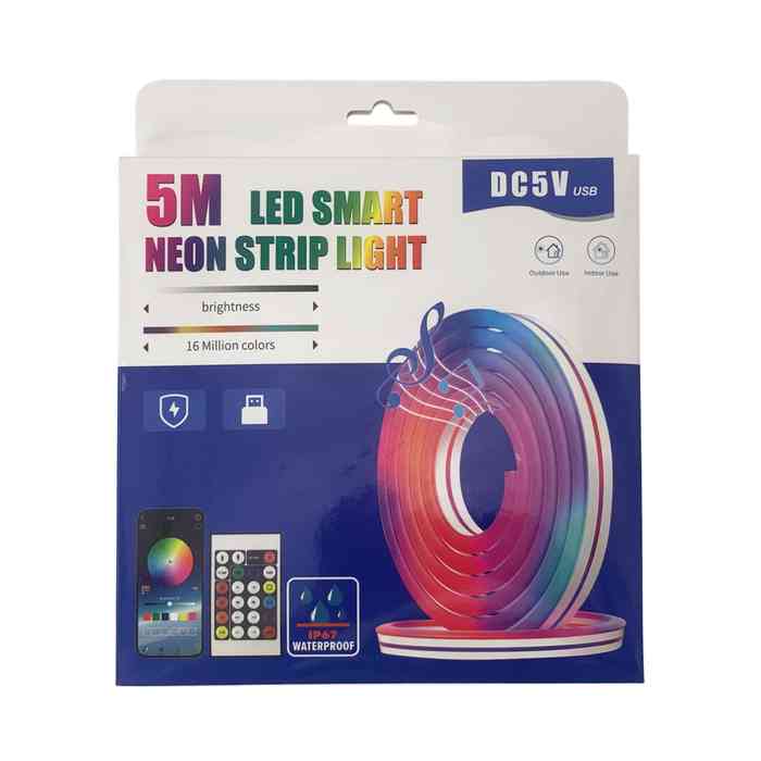 [HE1916] Cinta tira de luces RGB led, 5m con control remoto, apta para exterior, neón con música, en caja