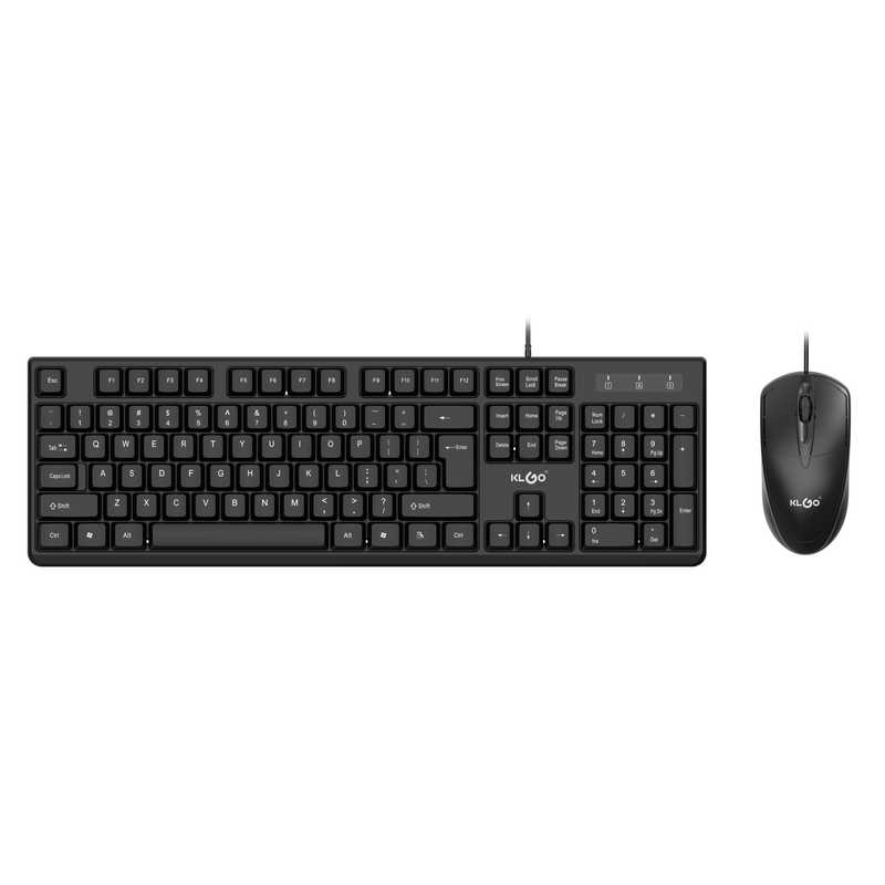 Teclado y mouse con cable, negro, KLGO en caja