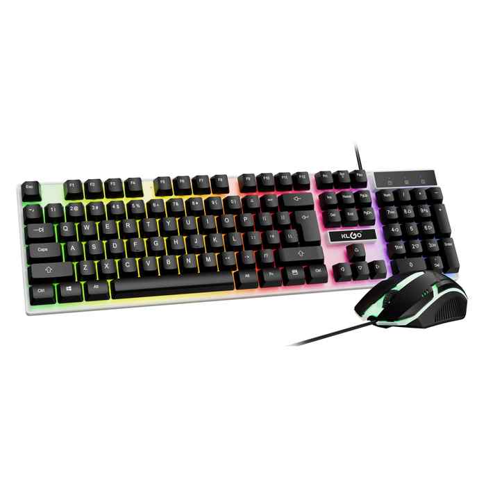Teclado y mouse con cable, retroiluminado, negro, KLGO, en caja