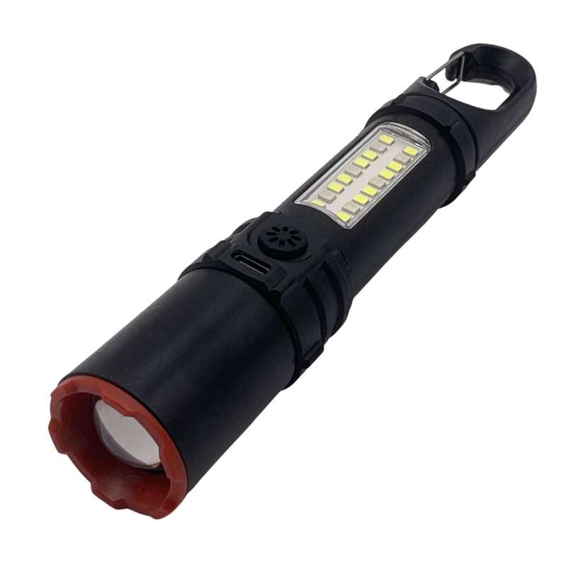 [HE2081] Linterna led, recargable USB, con gancho, 12+1 led, con vaiza, en caja, varios colores
