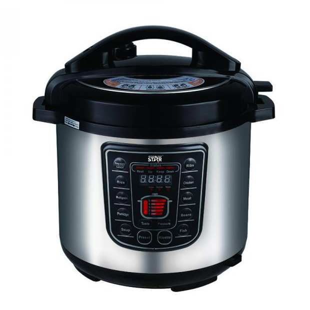 [HE2099] Olla a presión eléctrica, acero inoxidable, digital, con accesorios, 6L, 1000W, en caja, WINNING STAR