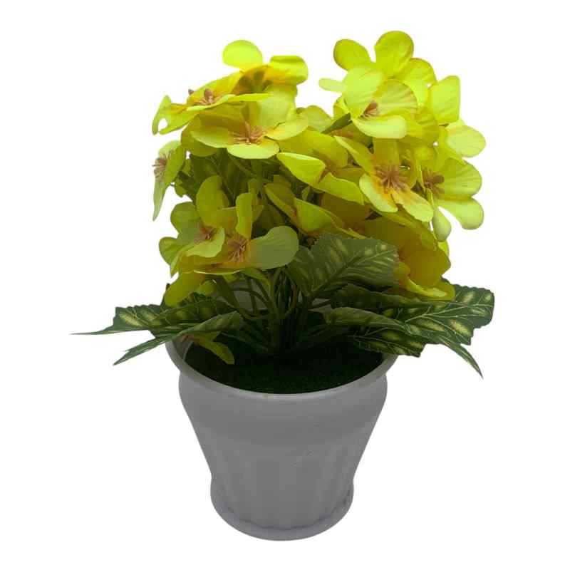 [HF0382] Planta con flores fantasía, en maceta de plástico, varios colores