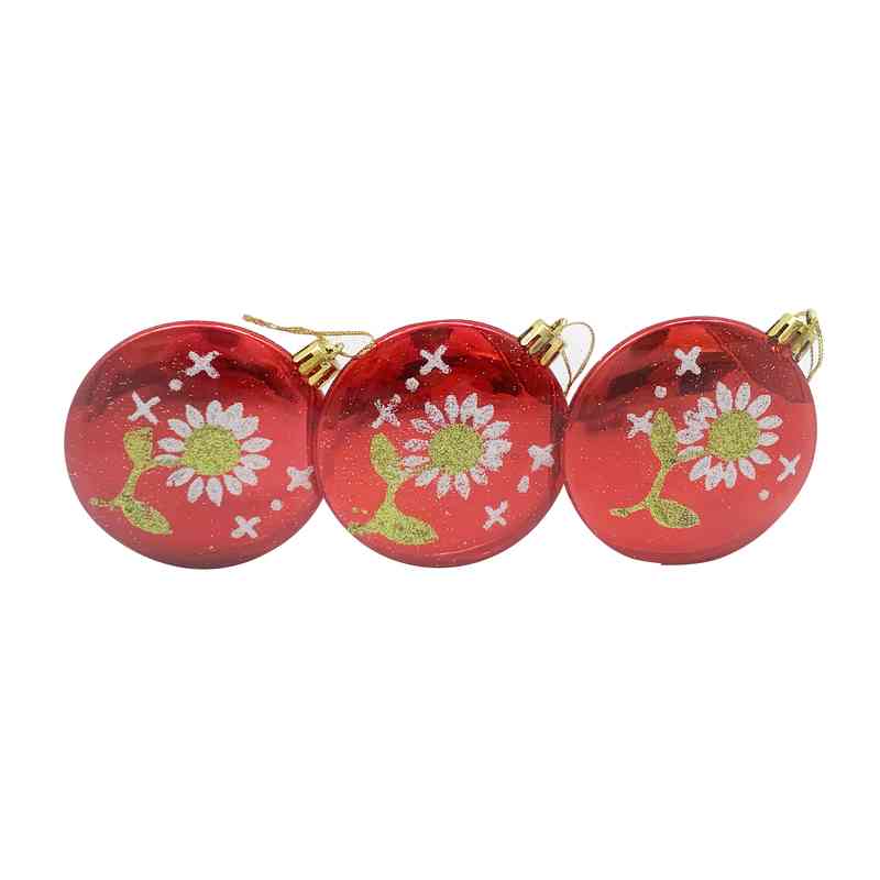 [HN0574] Bolas navideñas x3 8cm, chatas en caja de PVC
