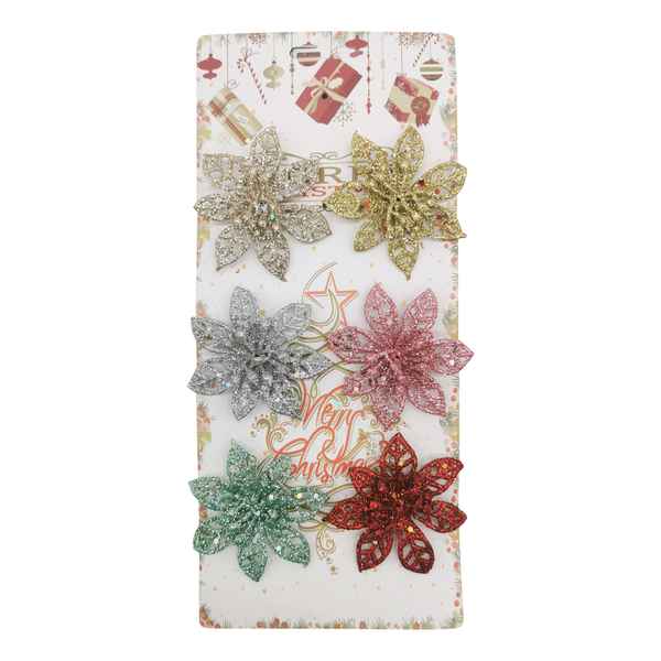 [HN0632] Adorno navideño flor, x6, en bolsa