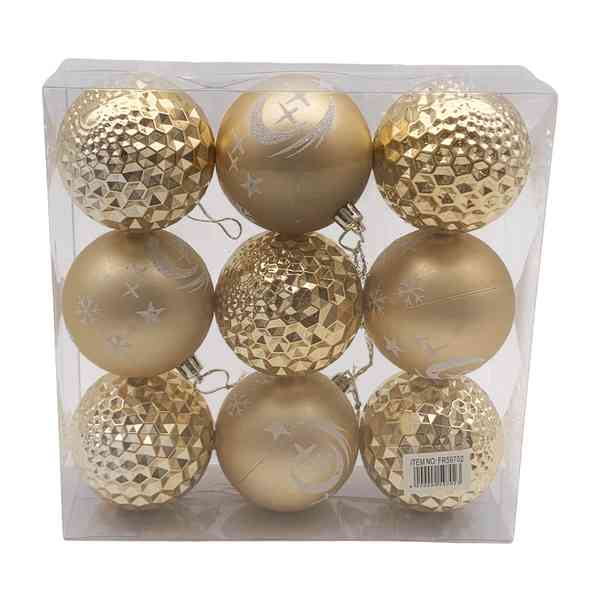 [HN0637] Bolas navideñas x9 7cm, 2 texturas, en caja
