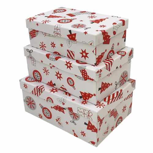 [HN0660] Cajas de regalo forradas, set x3, diseño navidad