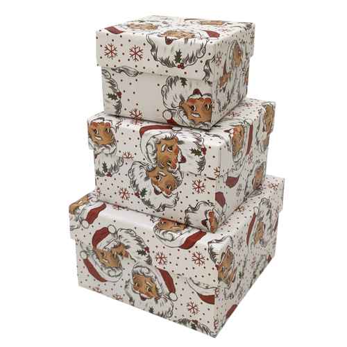 [HN0661] Cajas de regalo forradas, set x3, diseño Navidad