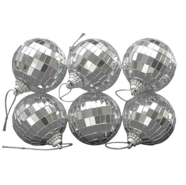 [HN0666] Bolas navideñas x6 4cm, facetadas espejo, en caja de mica