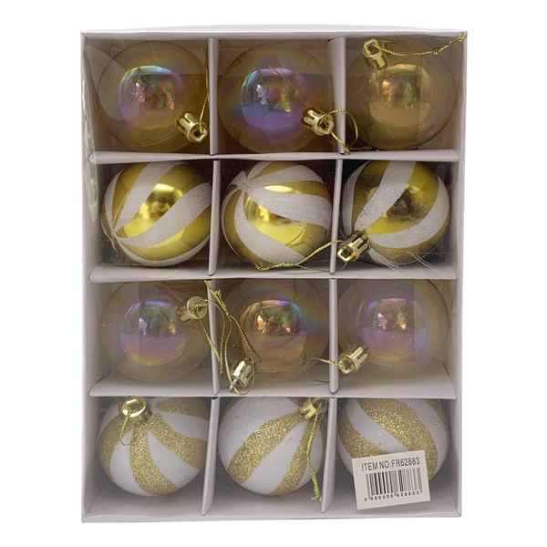 [HN0667] Bolas navideñas x12 6cm, varios diseños, en caja, varios colores