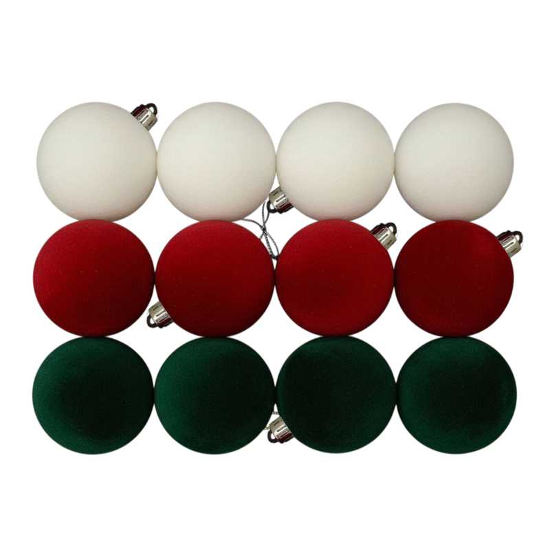 [HN0687] Bolas navideñas x12 6cm, textura símil terciopelo 3colores, en caja