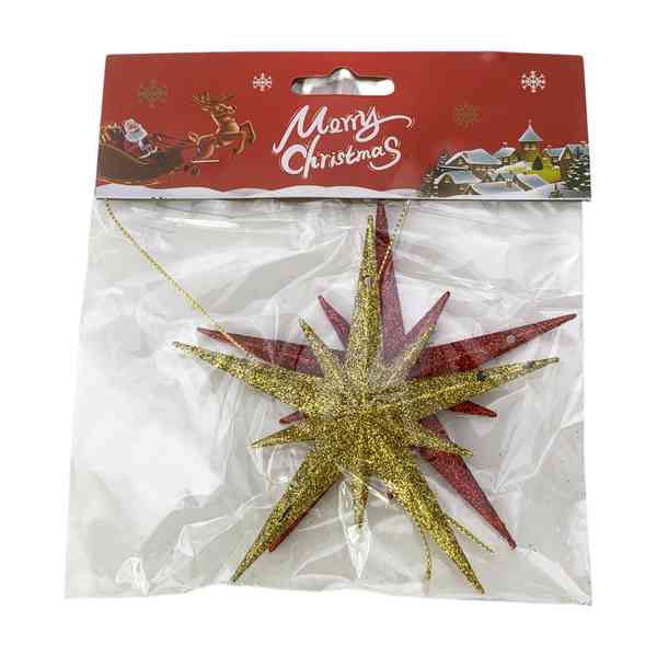 [HN0710] Adorno navideño estrella para colgar x2, con brillantina, en bolsa
