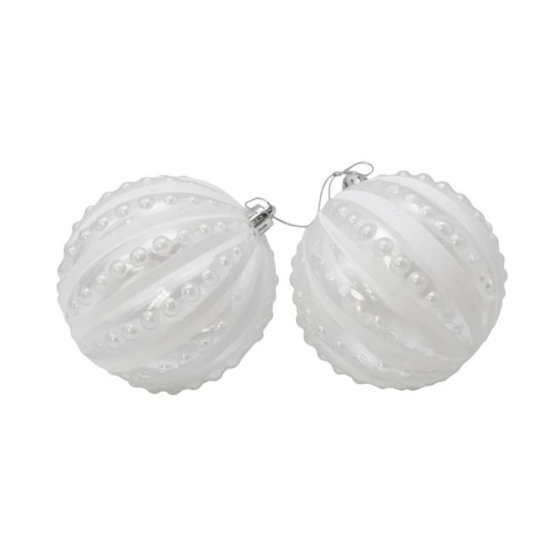 [HN0711] Bolas navideñas x2 10cm, transparentes con diseño, en caja
