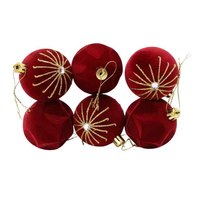 [HN0735] Bolas navideñas x6 6cm, textura símil terciopelo, en caja