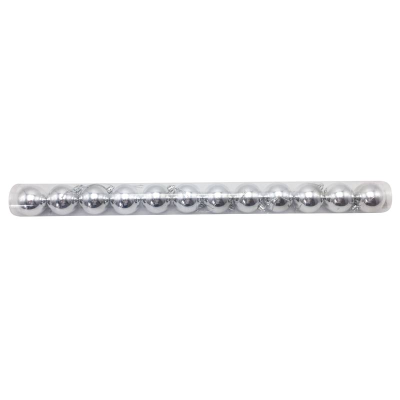 [HN300A] Bolas navideñas x12 5cm, lisas en tubo, plateadas
