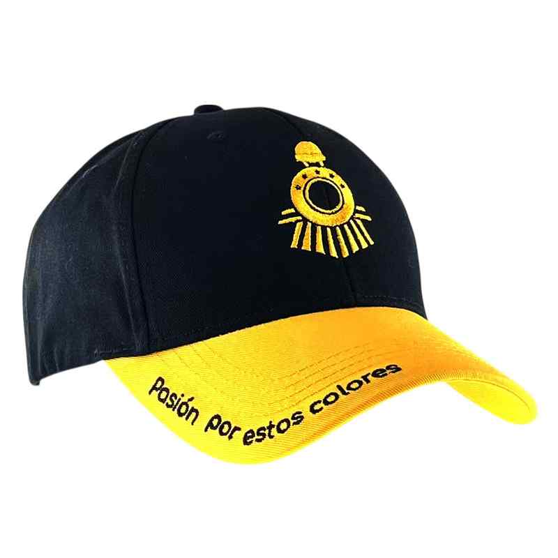 Gorro con visera, diseño bordado tren amarillo negro, Armoric