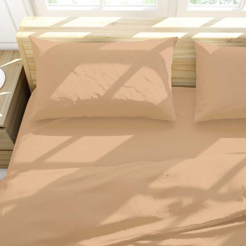 Sábanas 2 plazas Berlina BEIGE, 140x190x25 200x220 50x75cm, set 4 piezas en poliester