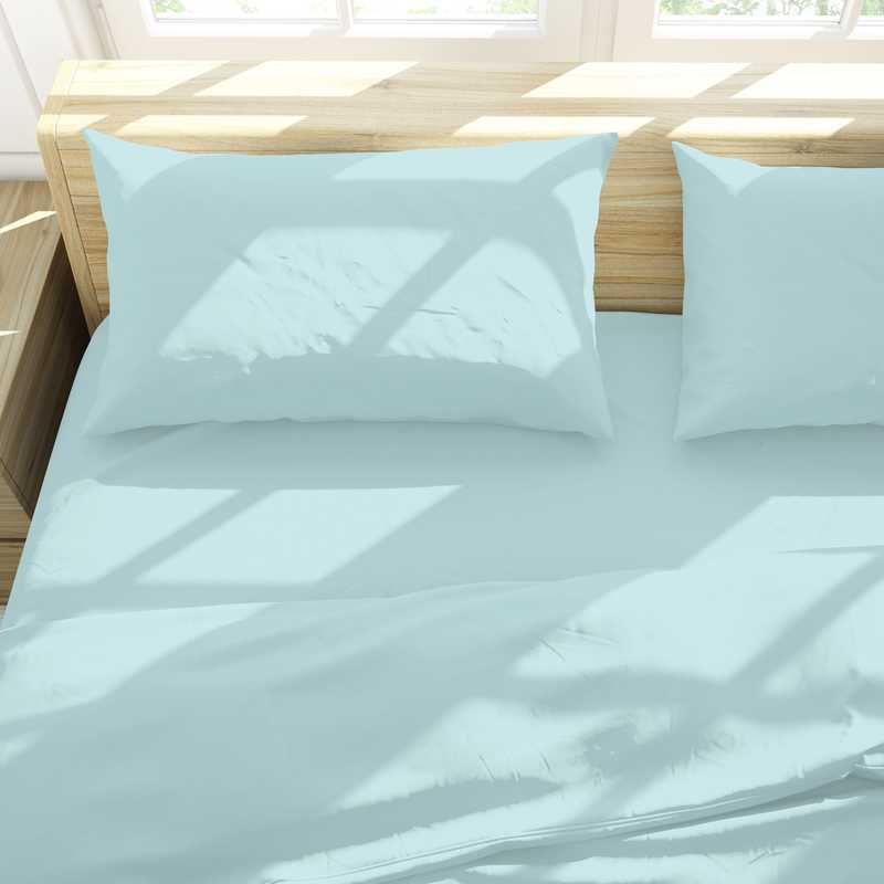 [HV1031CL] Sábanas 2 plazas Berlina CELESTE, 140x190x25 200x220 50x75cm, set 4 piezas en poliester