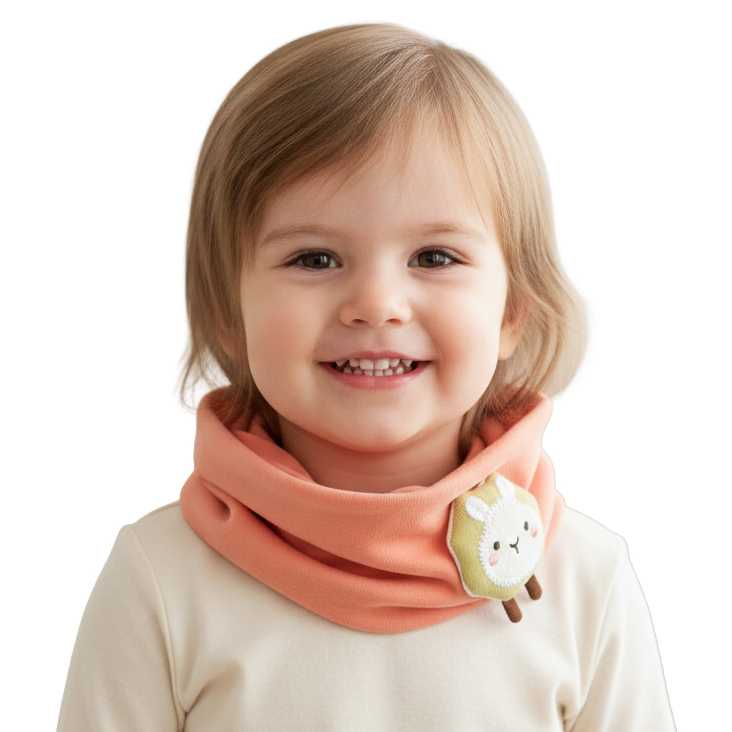 [HV1092] Bufanda infantil cerrada con aplique, varios colores, en bolsa