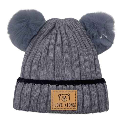 [HV1178] Gorro infantil, tejido forrado con 2 pompones, varios colores
