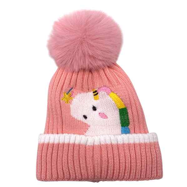 [HV1186] Gorro infantil, tejido forrado con diseño de unicornios, varios colores
