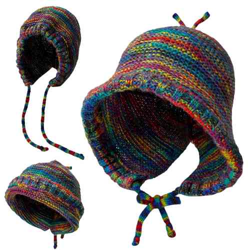Gorro de adulto tejido, cubre orejas con lazo