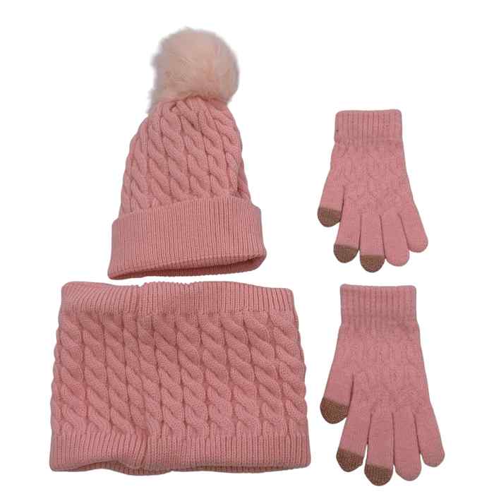 [HV1334] Gorro infantil, tejido forrado con bufanda y guantes, 2 colores