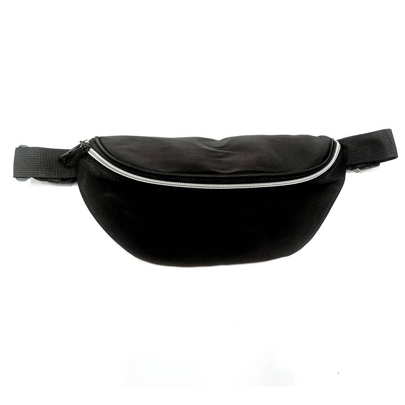 [HW1054] Riñonera de tela nylon impermeable negro, en bolsa