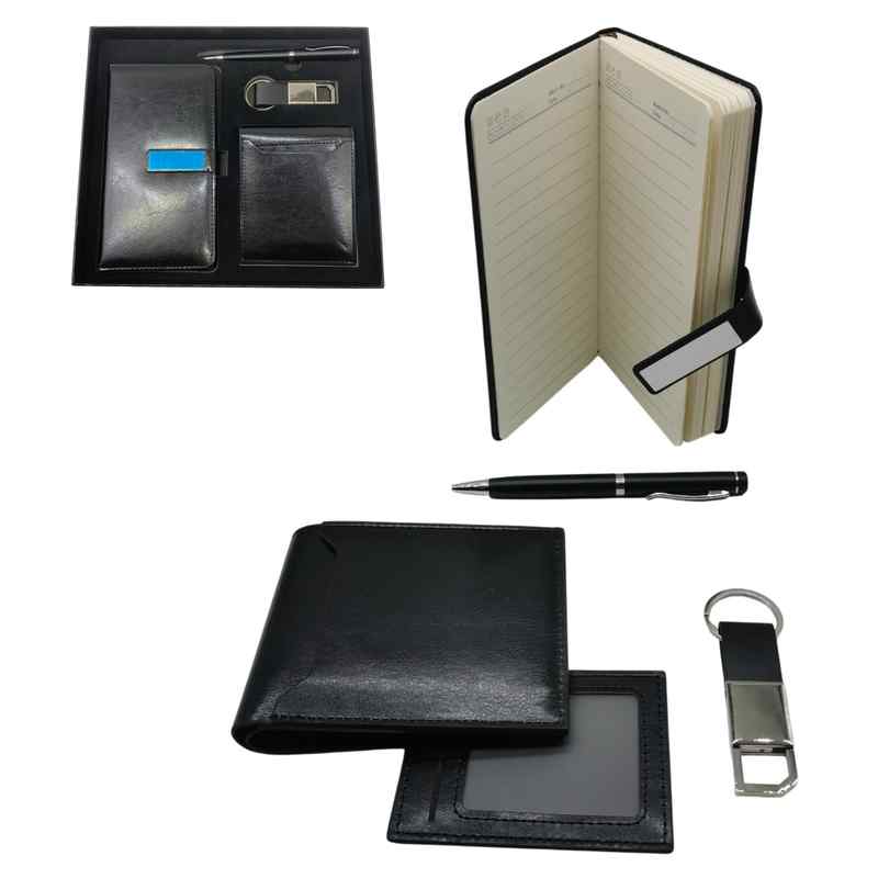 [HW1084] Billetera de caballero de PU, con libreta, lapicera y llavero, en caja