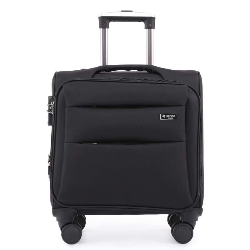 [HW1190] Valija Berlina NEGRO, semi rígida, carry on, ruedas omnidireccionales 360, manija telescópica, tranca numérica, correa para ajustar ropa, bolsillo interior con cierre y 3 bolsillos exteriores